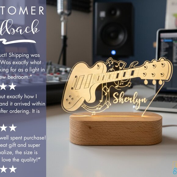 Personalized Guitar Night Light – Custom LED Lamp for Music Lovers - Picture 7 of 8